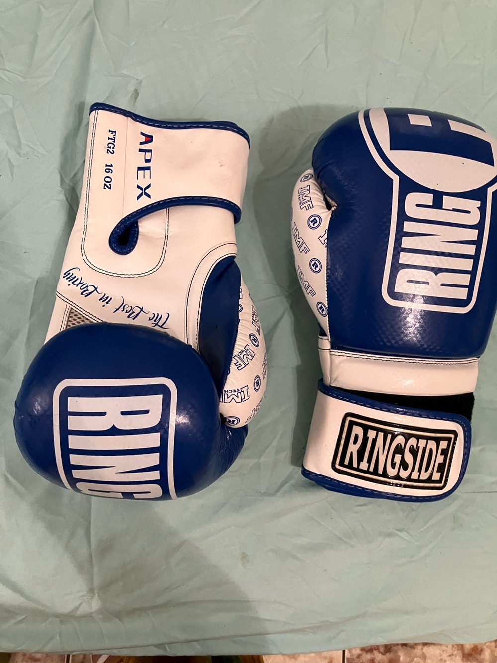 Ringside Apex 16 oz Boxing Gloves in Blue and White